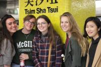 Some of the exchange students of the Academic Year 2016–17 visited Tsim Sha Tsui (Miss Caro AALDERINK, second from right; Miss Haruka TERADA, right).